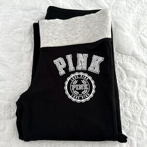 PINK Victoria’s Secret Black Yoga Pants Silver Bling Size Small S Short EUC!